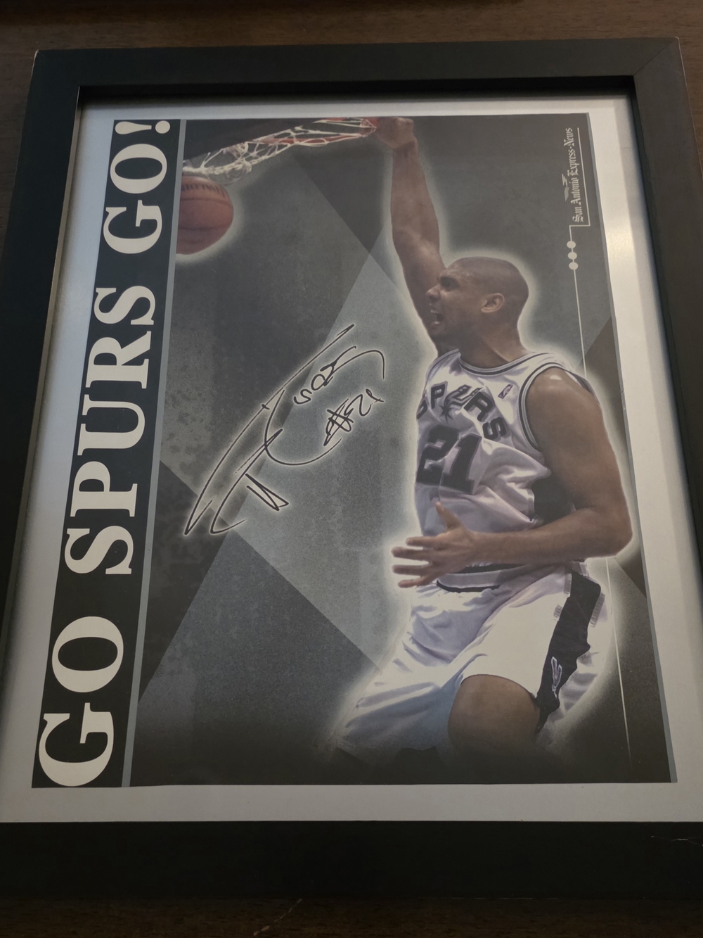 Tim Duncan-Framed Go Spurs Go Wall Art - Black Frame, White & Gray Poster